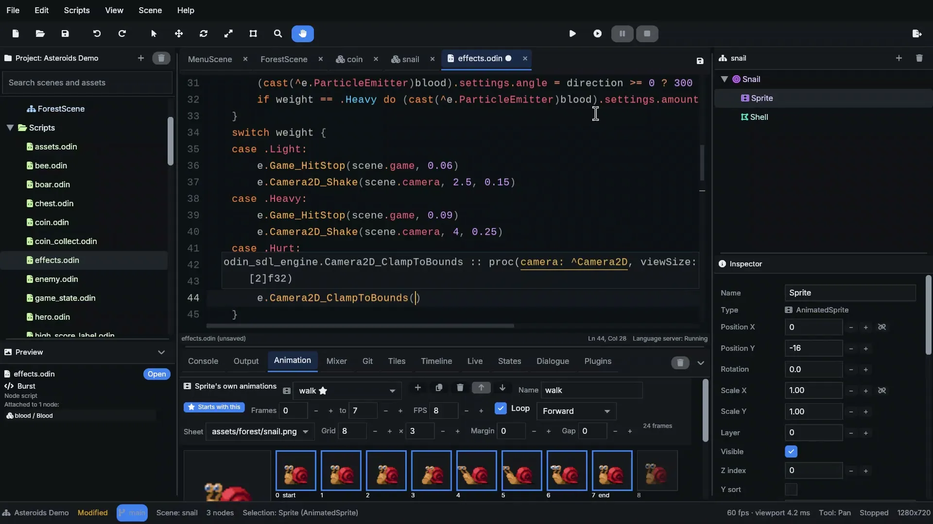 The built-in code editor completing an engine procedure