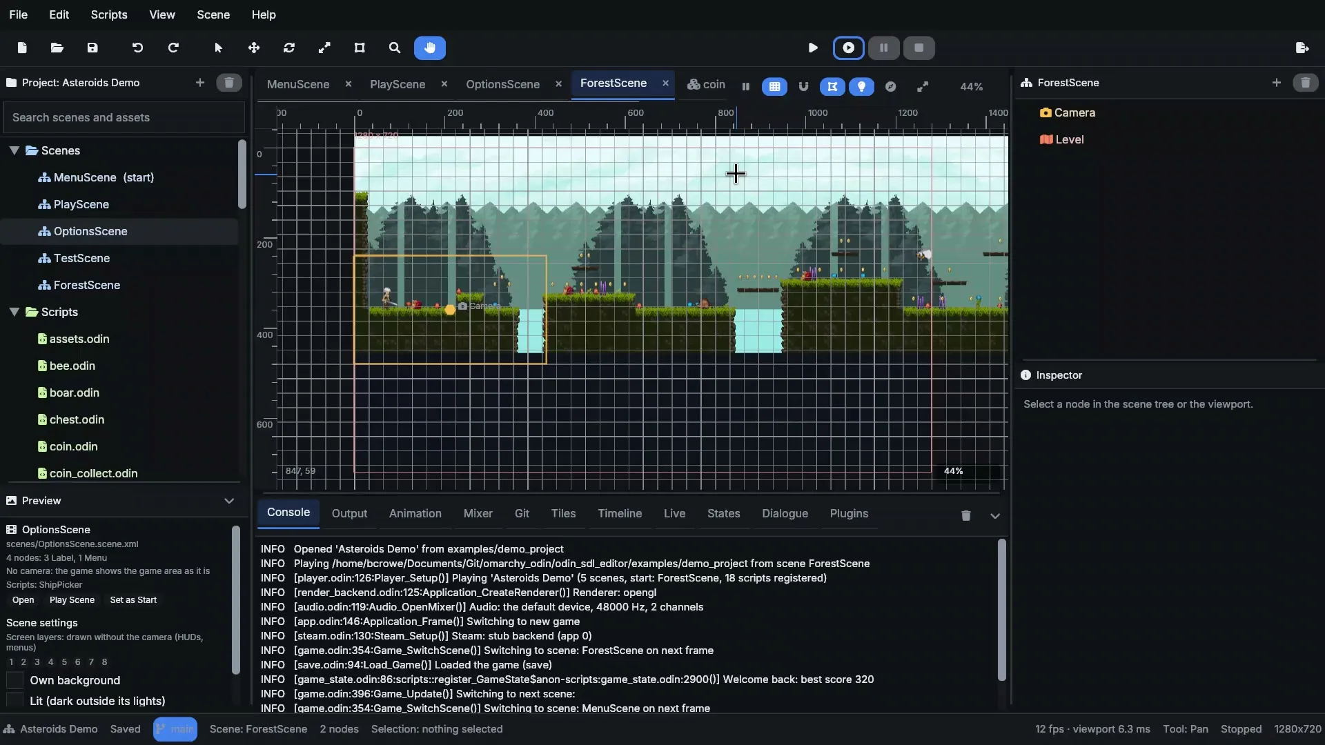 The editor's console after pressing Play